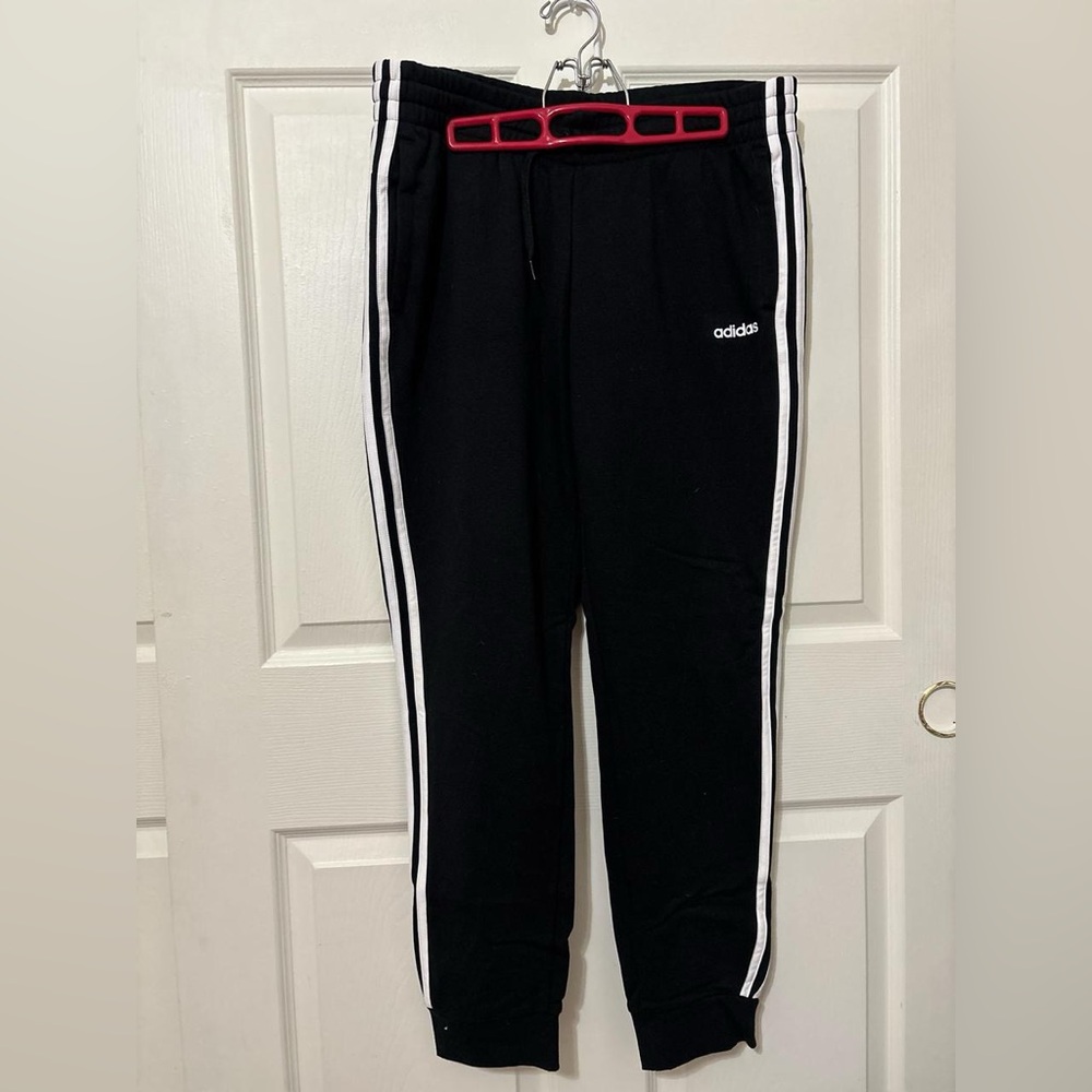 Adidas Women’s Large Black Joggers with White Stripes